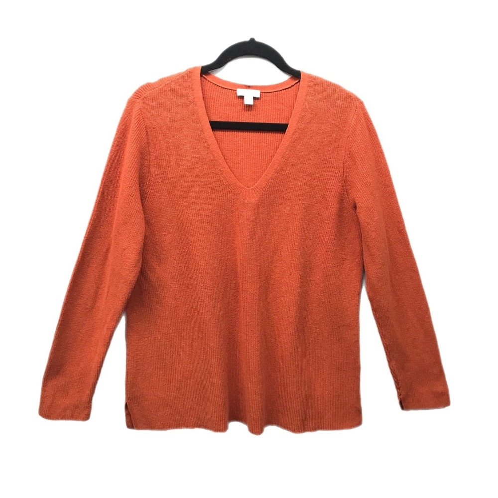 J Jill Sweater Top Womens Size L Orange V-Neck Chunky Knit Casual Career